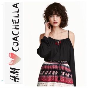 H & M LOVES COACHELLA BLACK COLD  SHOULDER BOHEMIAN TOP LARGE